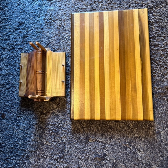 Home crafted cutting board and napkin holder
